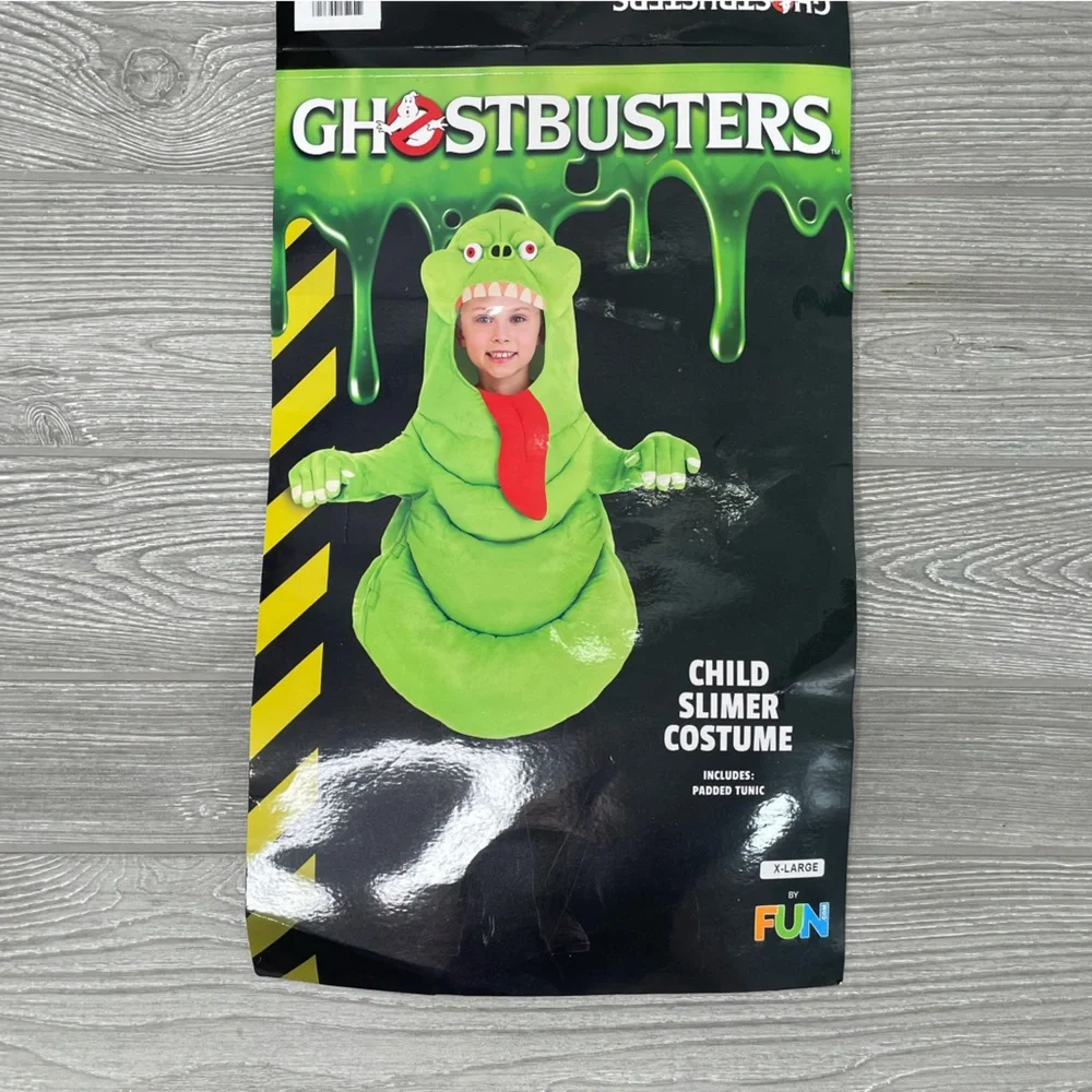 Kids Green Slimer-Style Halloween Costume with Red Tongue -